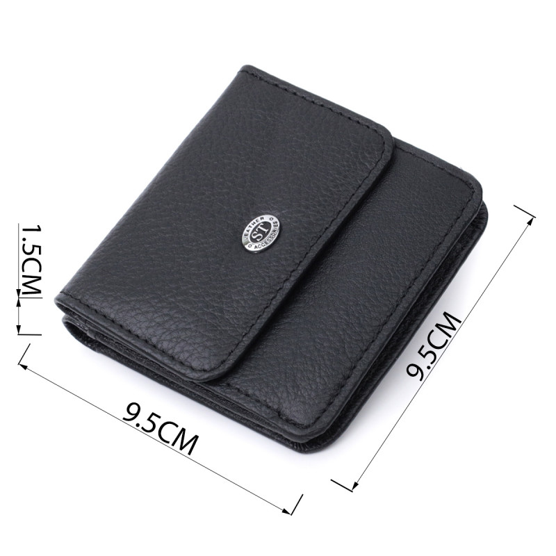Компактный женский кошелек с карманом для монет из натуральной кожи ST Leather Черный
