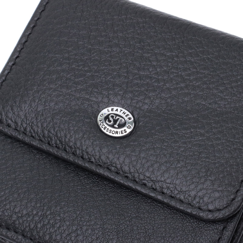 Компактный женский кошелек с карманом для монет из натуральной кожи ST Leather Черный