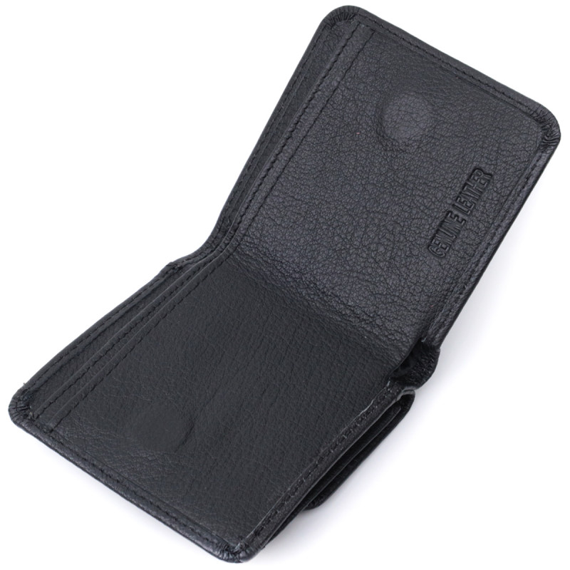 Компактный женский кошелек с карманом для монет из натуральной кожи ST Leather Черный