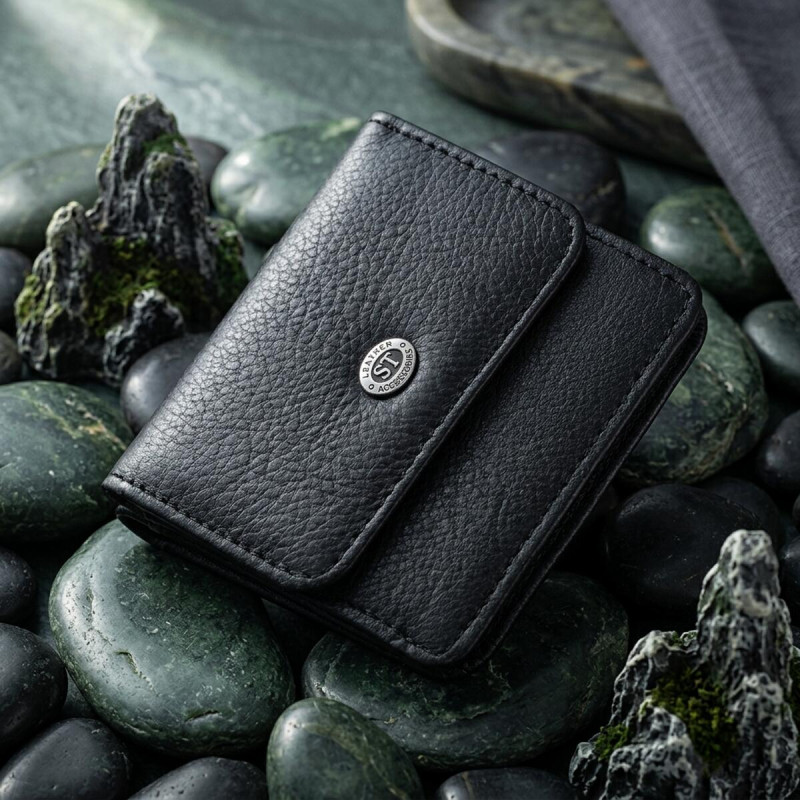 Жіночий шкіряний гаманець для карток купюр та монет ST Leather Чорний