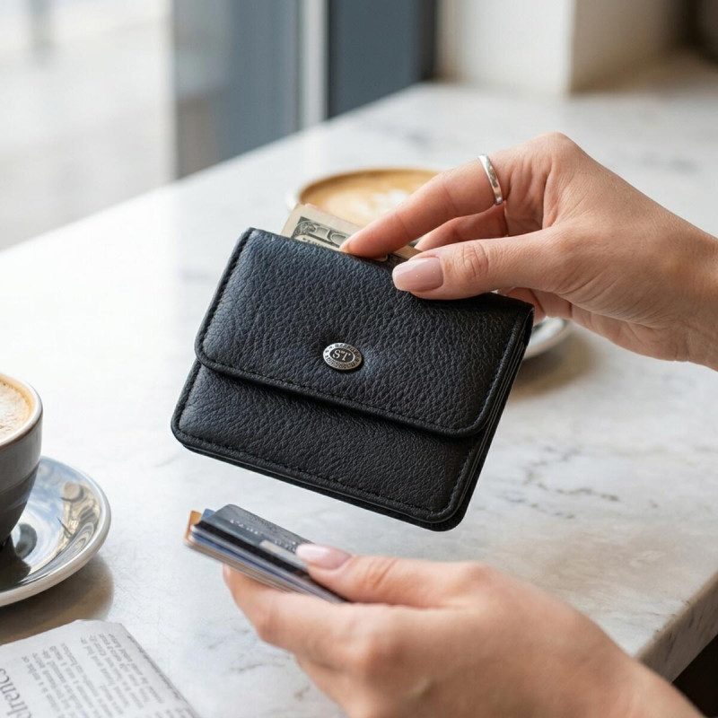Жіночий шкіряний гаманець для карток купюр та монет ST Leather Чорний