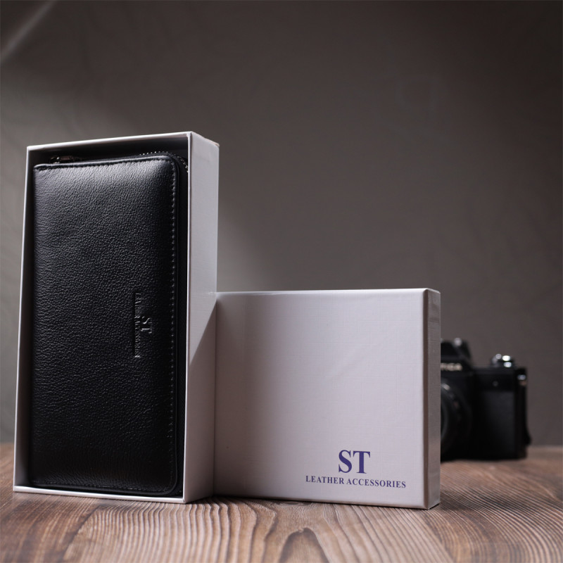 Красивый клатч унисекс на одно отделение из натуральной кожи ST Leather Черный