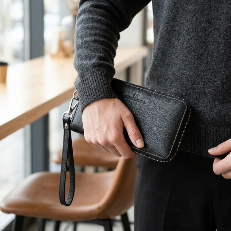 Красивий клатч унісекс на одне відділення з натуральної шкіри ST Leather Чорний