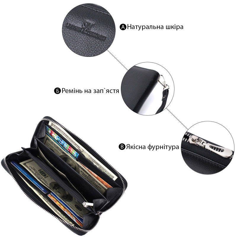 Красивый клатч унисекс на одно отделение из натуральной кожи ST Leather Черный