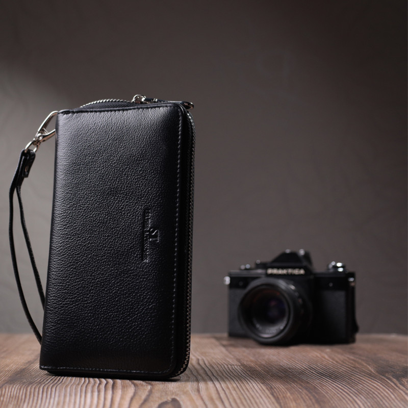 Красивый клатч унисекс на одно отделение из натуральной кожи ST Leather Черный