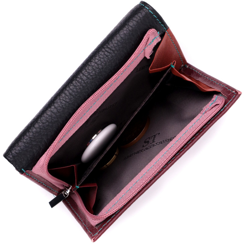 Вместительный женский кошелек из качественной натуральной кожи ST Leather Разноцветный