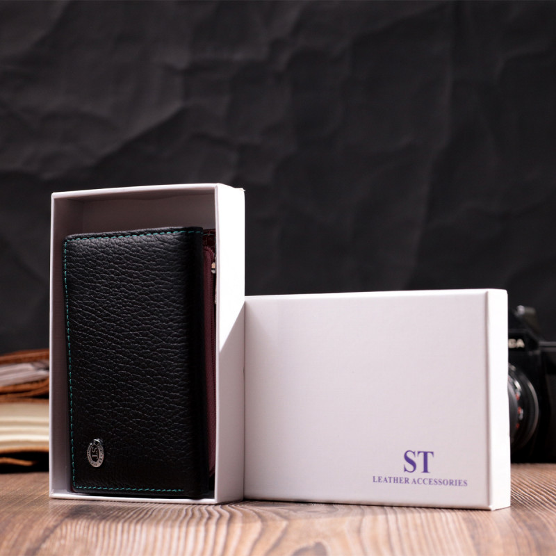 Вместительный женский кошелек из качественной натуральной кожи ST Leather Разноцветный