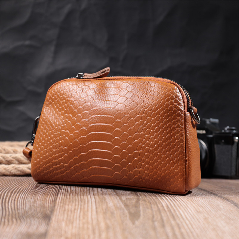 Невелика сумка для жінок на два відділення з натуральної шкіри Vintage Рудий