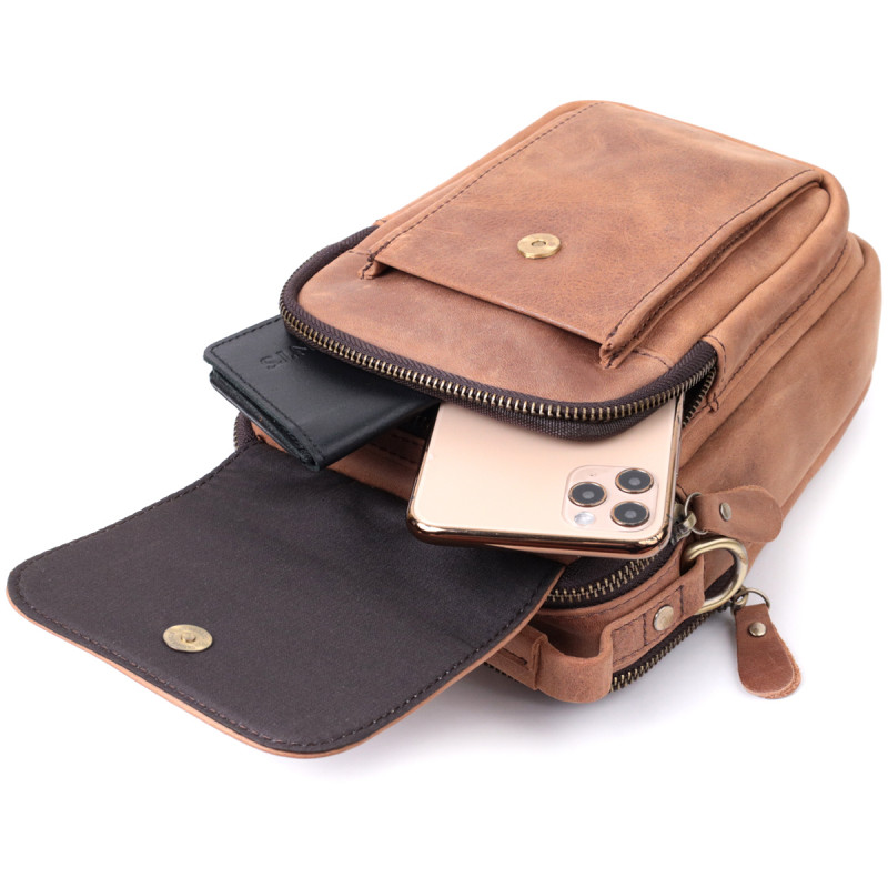 Компактна шкіряна сумка для чоловіків Vintage Коричнева