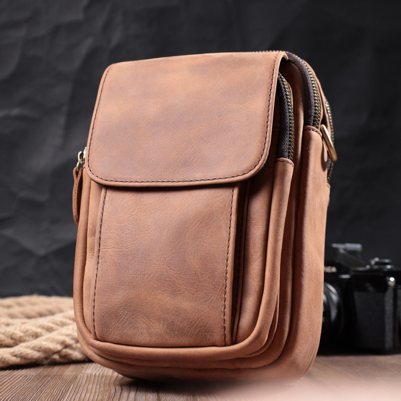 Компактна шкіряна сумка для чоловіків Vintage Коричнева