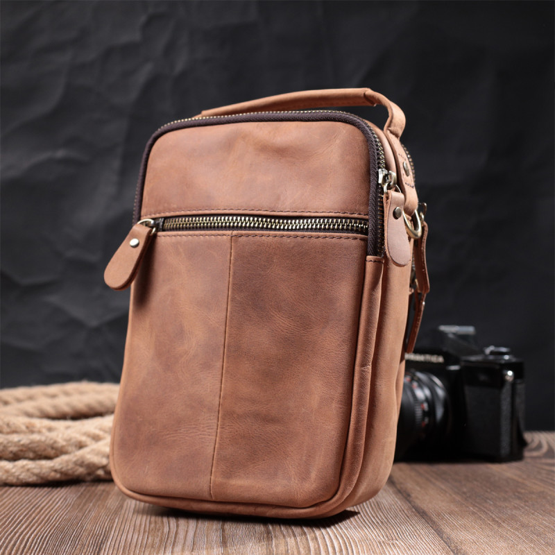 Компактна шкіряна сумка для чоловіків Vintage Коричнева