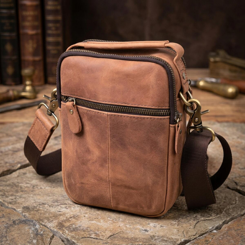Компактна шкіряна сумка для чоловіків Vintage Коричнева