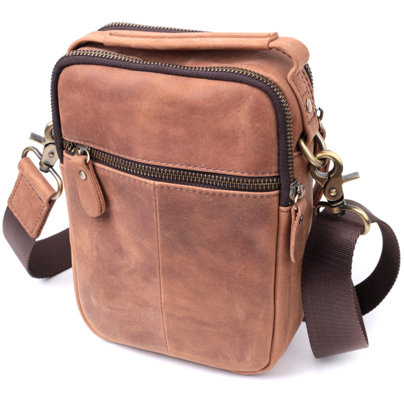 Компактна шкіряна сумка для чоловіків Vintage Коричнева