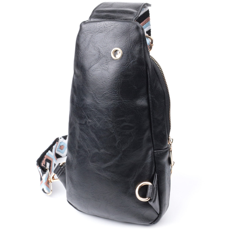 Практична жіноча слінг сумка через плече з екошкіри Vintage Чорний