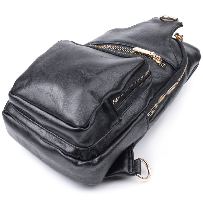 Практична жіноча слінг сумка через плече з екошкіри Vintage Чорний