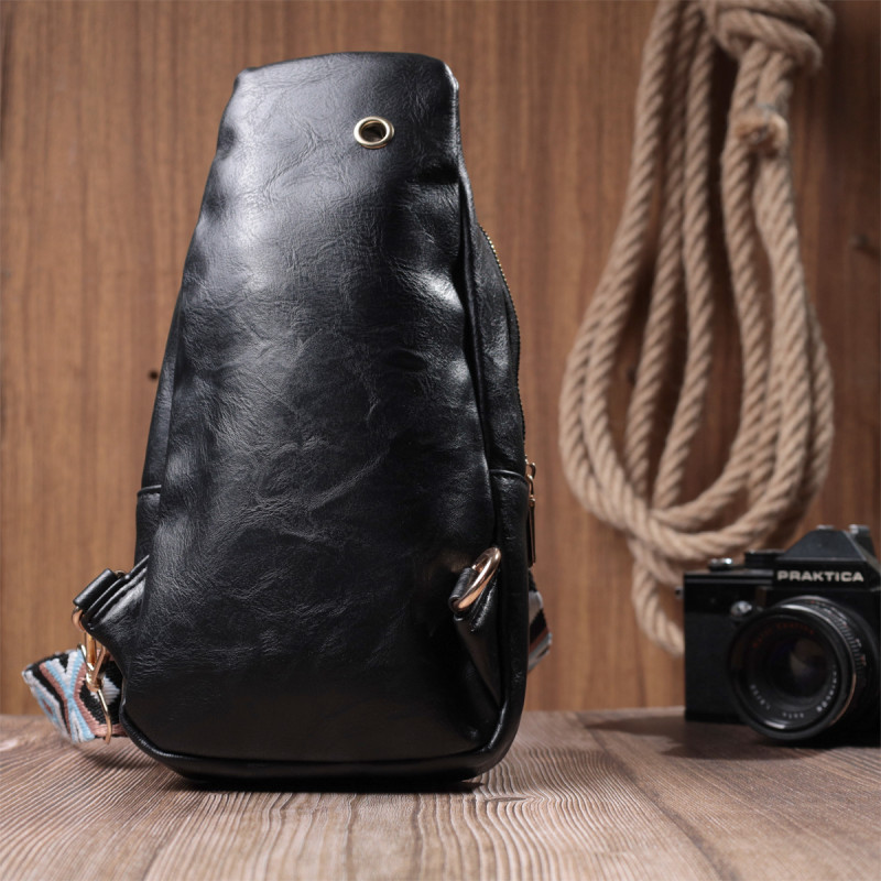 Практична жіноча слінг сумка через плече з екошкіри Vintage Чорний