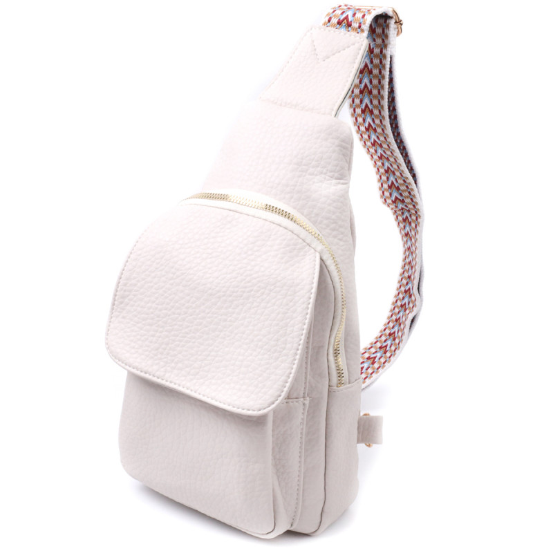 Популярна жіноча сумка з однією лямкою через плече з великозернистої екошкіри Vintage Молочний