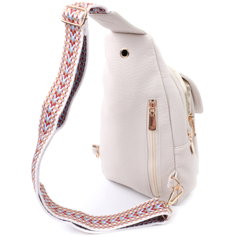 Популярна жіноча сумка з однією лямкою через плече з великозернистої екошкіри Vintage Молочний