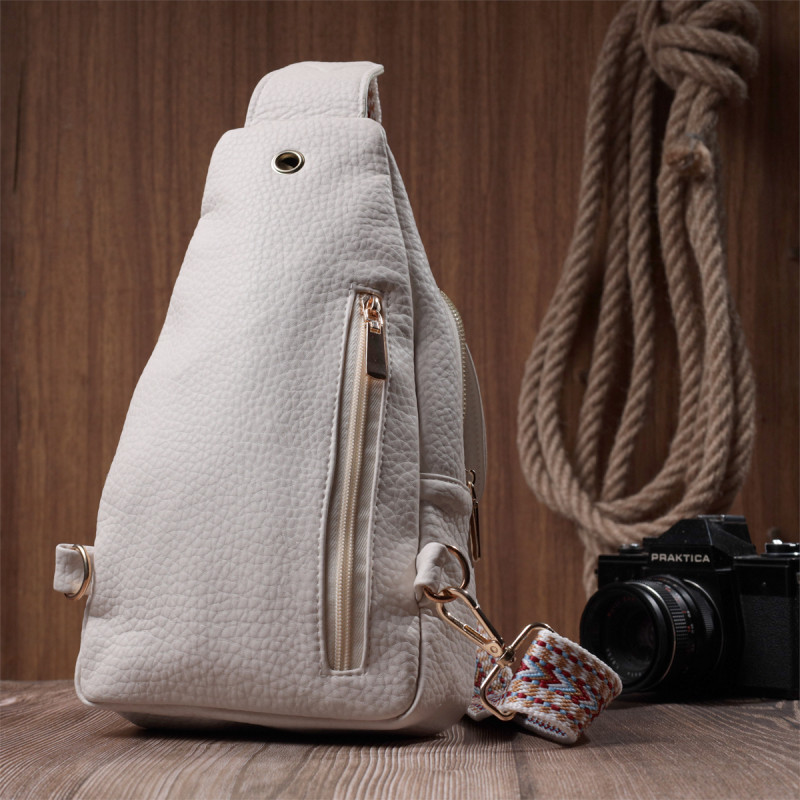 Популярна жіноча сумка з однією лямкою через плече з великозернистої екошкіри Vintage Молочний