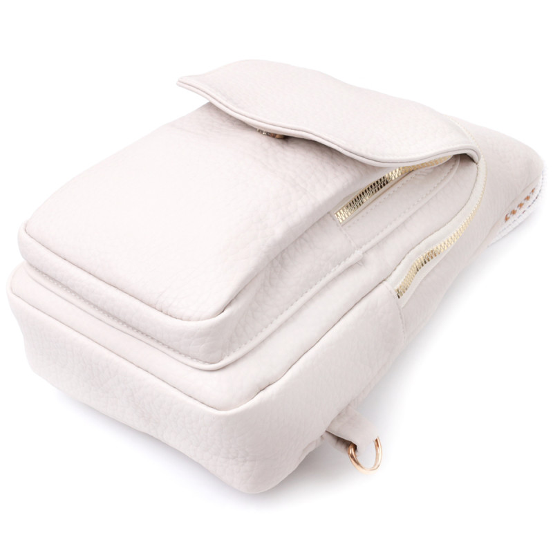 Популярна жіноча сумка з однією лямкою через плече з великозернистої екошкіри Vintage Молочний