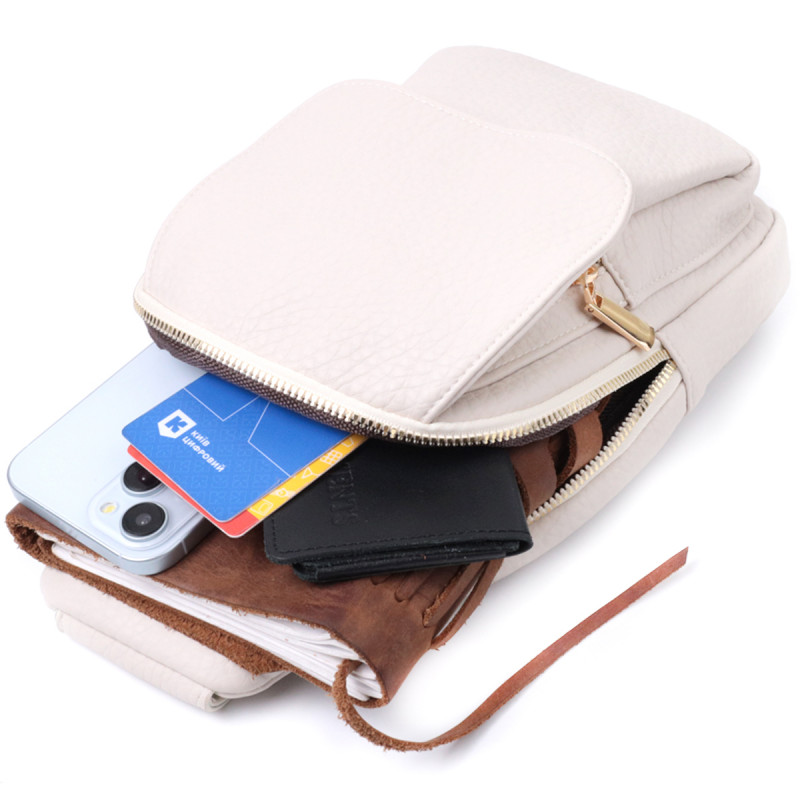 Популярна жіноча сумка з однією лямкою через плече з великозернистої екошкіри Vintage Молочний