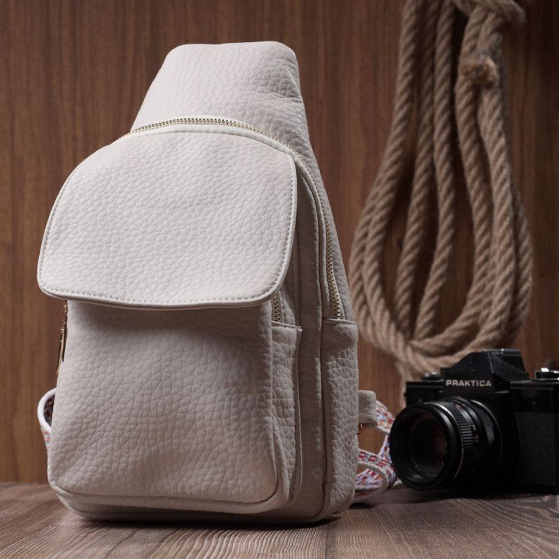 Популярна жіноча сумка з однією лямкою через плече з великозернистої екошкіри Vintage Молочний