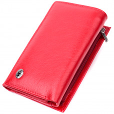 Женский кошелек в три сложения из натуральной кожи ST Leather Красный