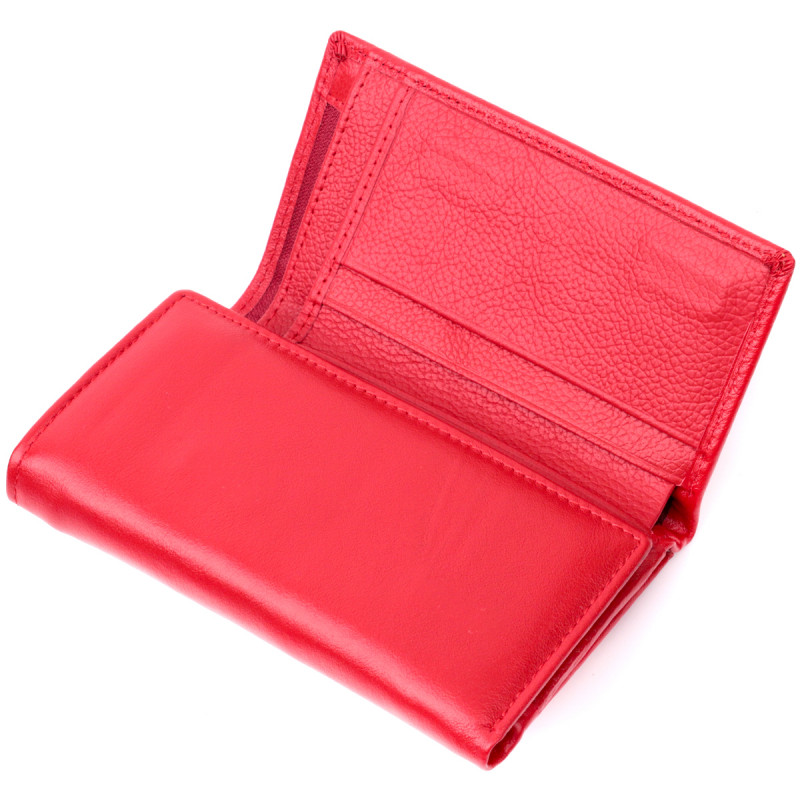 Женский кошелек в три сложения из натуральной кожи ST Leather Красный