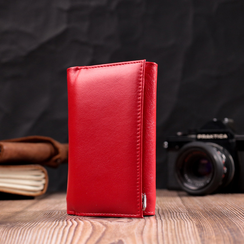 Женский кошелек в три сложения из натуральной кожи ST Leather Красный