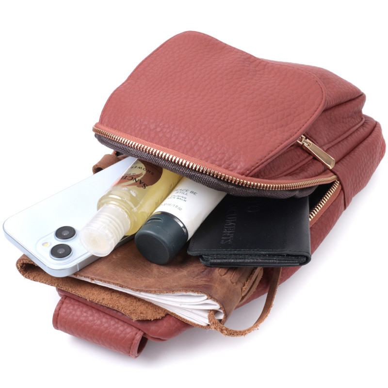 Стильная женская сумка с одной лямкой через плечо из крупнозернистой экокожи Vintage Бордовый