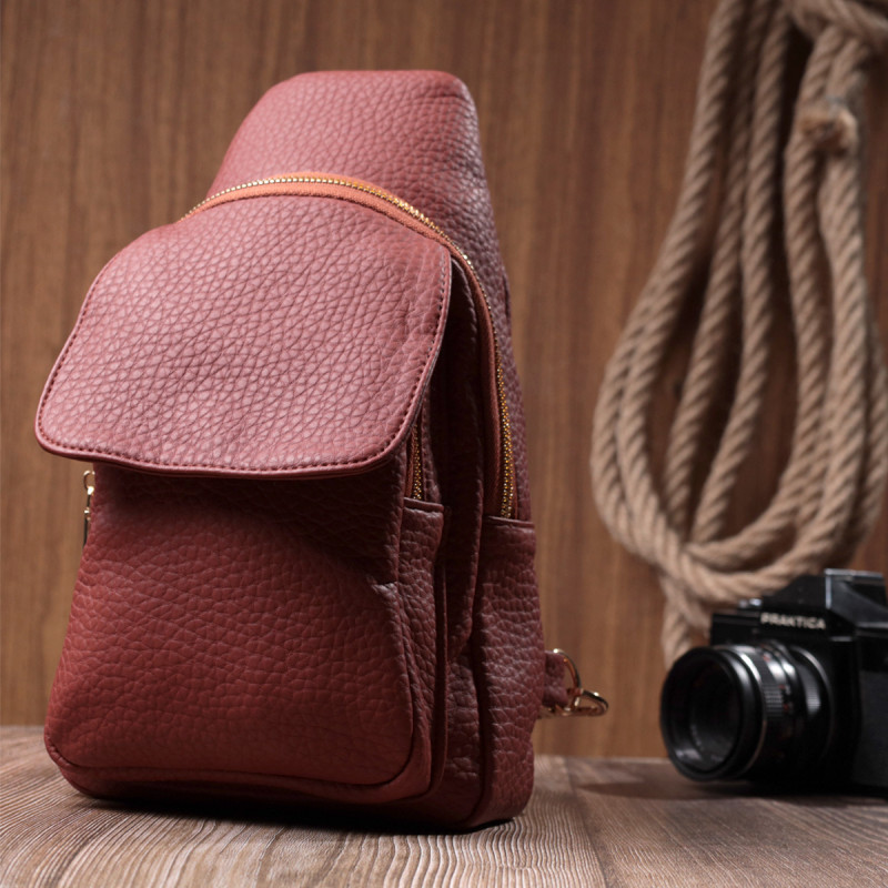 Стильная женская сумка с одной лямкой через плечо из крупнозернистой экокожи Vintage Бордовый