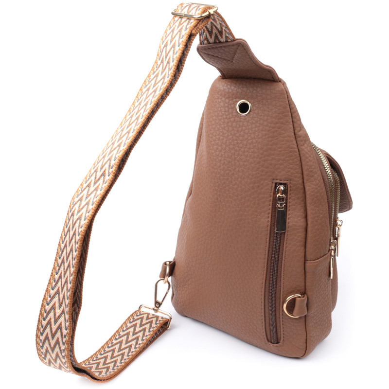 Практична жіноча сумка з однією лямкою через плече з великозернистої екошкіри Vintage Коричневий