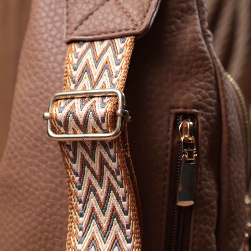 Практична жіноча сумка з однією лямкою через плече з великозернистої екошкіри Vintage Коричневий