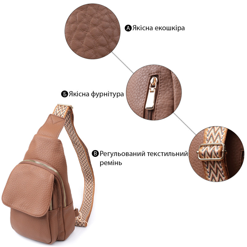 Практична жіноча сумка з однією лямкою через плече з великозернистої екошкіри Vintage Коричневий