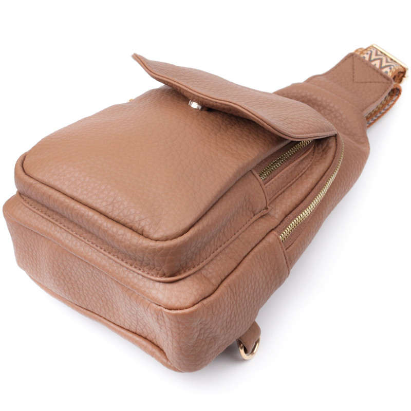 Практична жіноча сумка з однією лямкою через плече з великозернистої екошкіри Vintage Коричневий