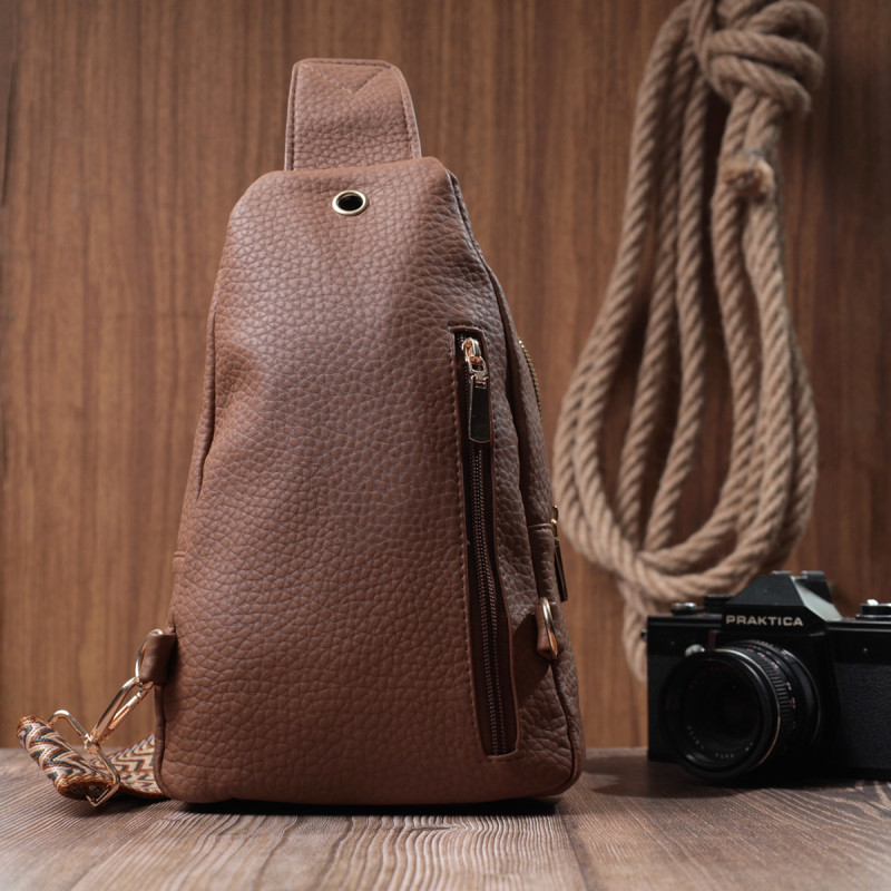 Практична жіноча сумка з однією лямкою через плече з великозернистої екошкіри Vintage Коричневий