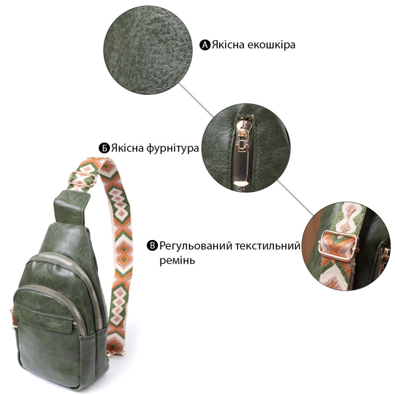 Сумка компактного размера с одной лямкой через плечо из гладкой экокожи Vintage Зеленый