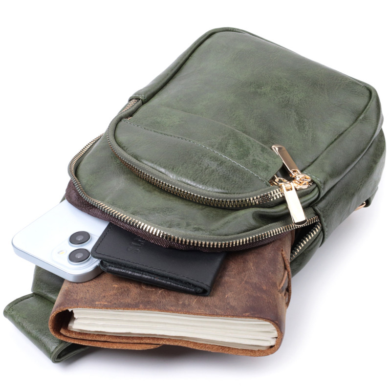 Сумка компактного размера с одной лямкой через плечо из гладкой экокожи Vintage Зеленый