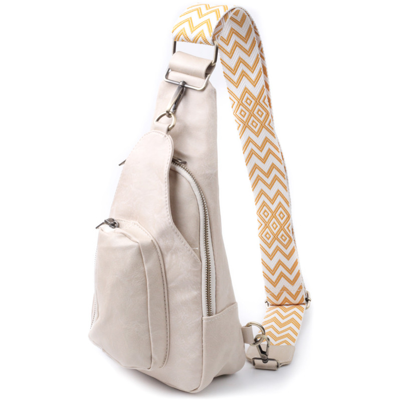 Стильная женская сумка из экокожи с акцентом на текстильную лямку Vintage Белый