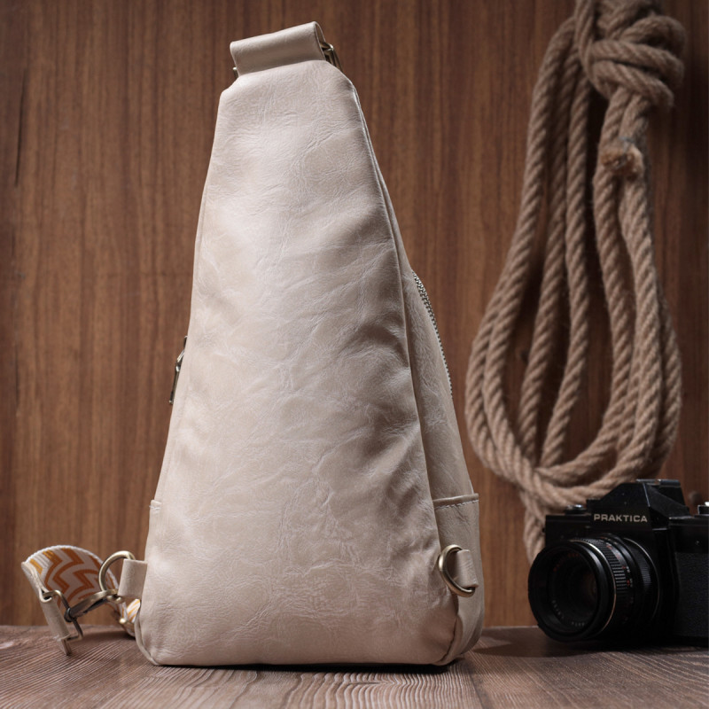 Стильная женская сумка из экокожи с акцентом на текстильную лямку Vintage Белый