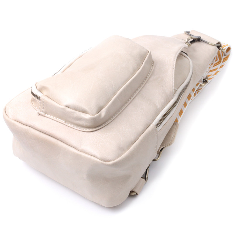 Стильная женская сумка из экокожи с акцентом на текстильную лямку Vintage Белый