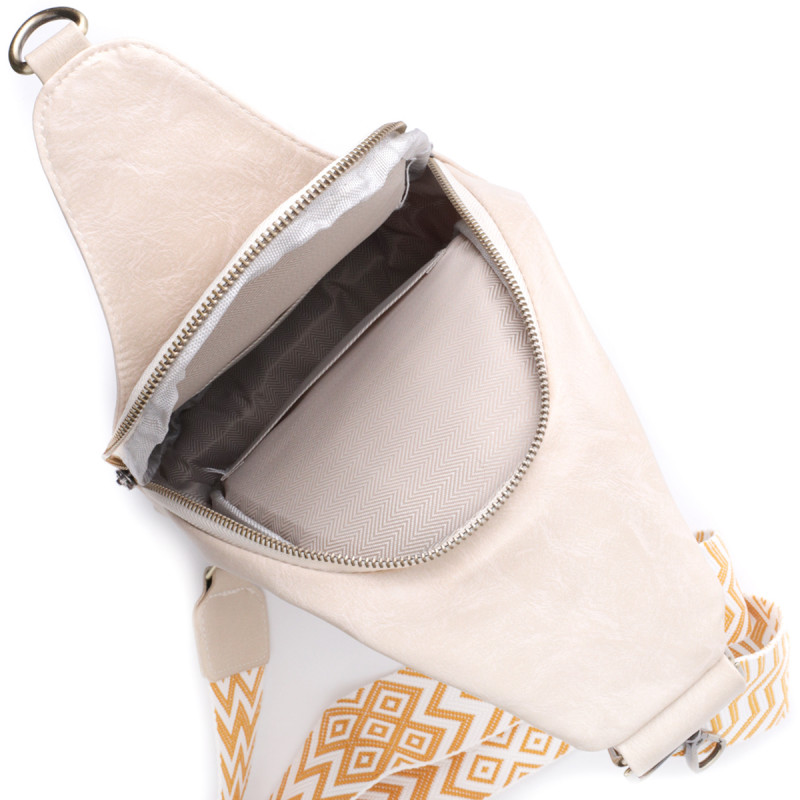 Стильная женская сумка из экокожи с акцентом на текстильную лямку Vintage Белый