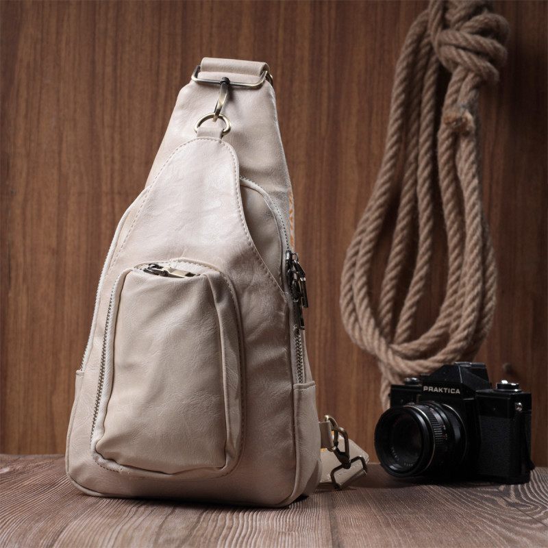 Стильная женская сумка из экокожи с акцентом на текстильную лямку Vintage Белый