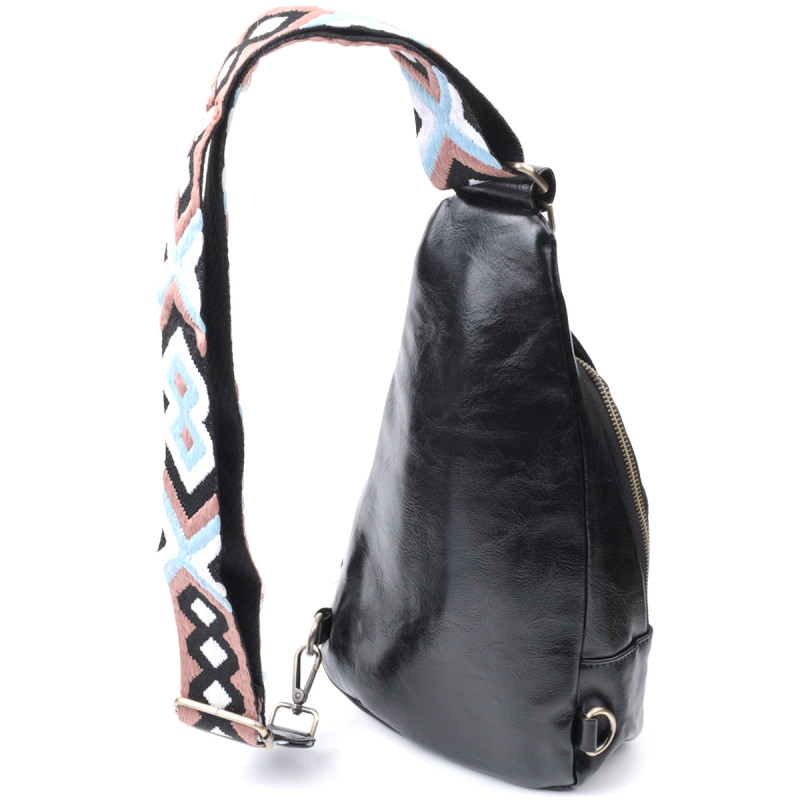 Практичная женская сумка из экокожи с акцентом на текстильную лямку Vintage Черный