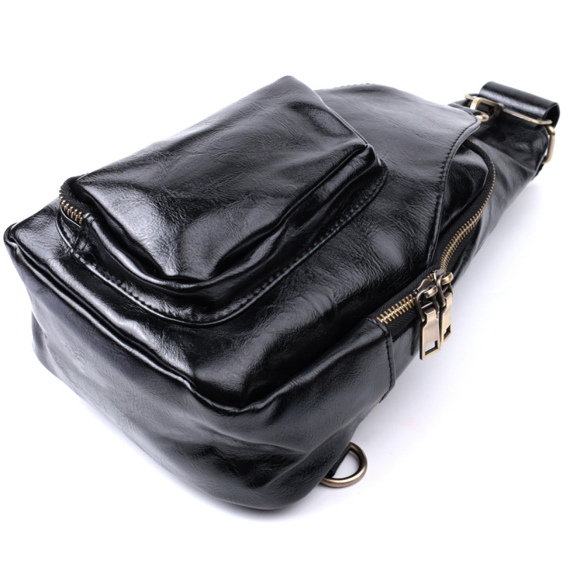 Практичная женская сумка из экокожи с акцентом на текстильную лямку Vintage Черный