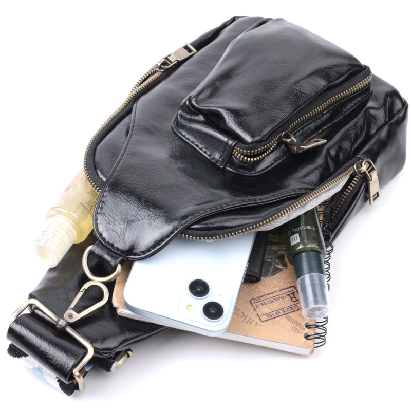 Практичная женская сумка из экокожи с акцентом на текстильную лямку Vintage Черный