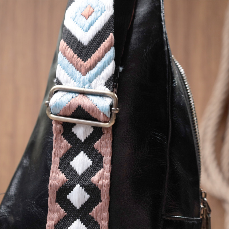 Практичная женская сумка из экокожи с акцентом на текстильную лямку Vintage Черный