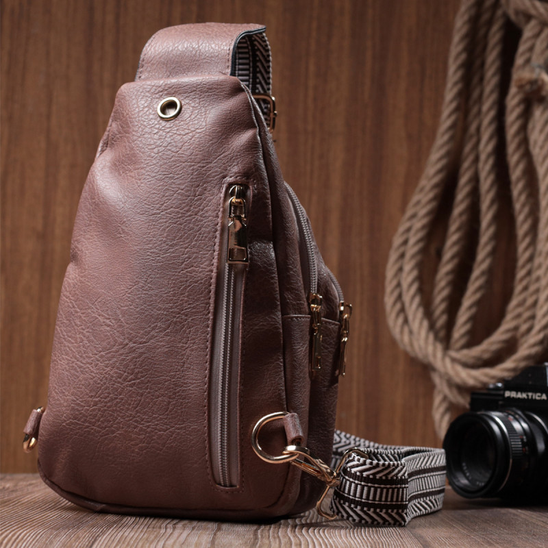 Стильная женская сумка через плечо с отверстием для наушников из экокожи Vintage Коричневый