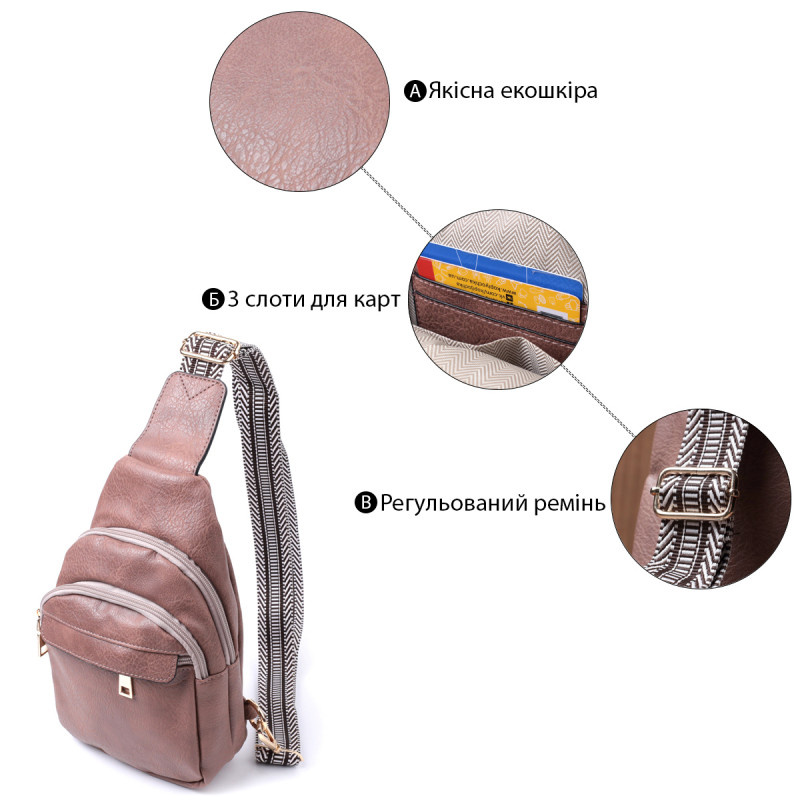 Стильная женская сумка через плечо с отверстием для наушников из экокожи Vintage Коричневый