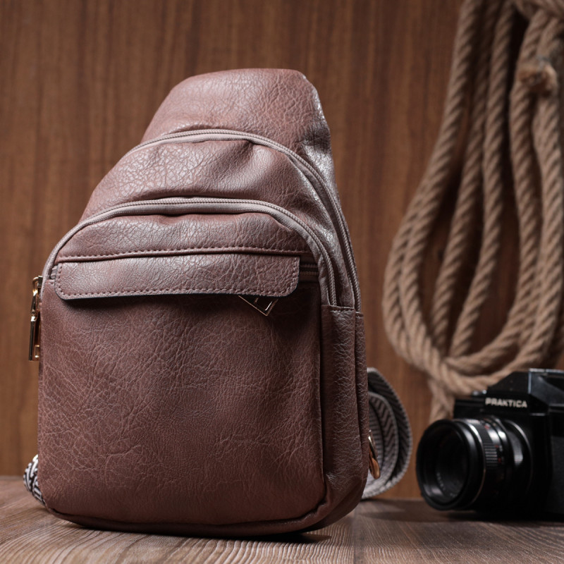 Стильная женская сумка через плечо с отверстием для наушников из экокожи Vintage Коричневый